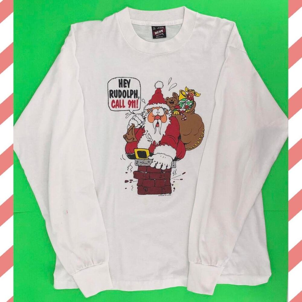 Vintage Funny Santa Claus Long Sleeve Tshirt 1990s House of Lloyd